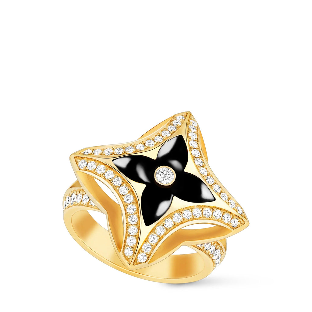 Ever Blossom Ring, Yellow Gold, Onyx & Diamonds