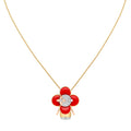Vivienne pendant, 3 golds, red lacquer & diamonds