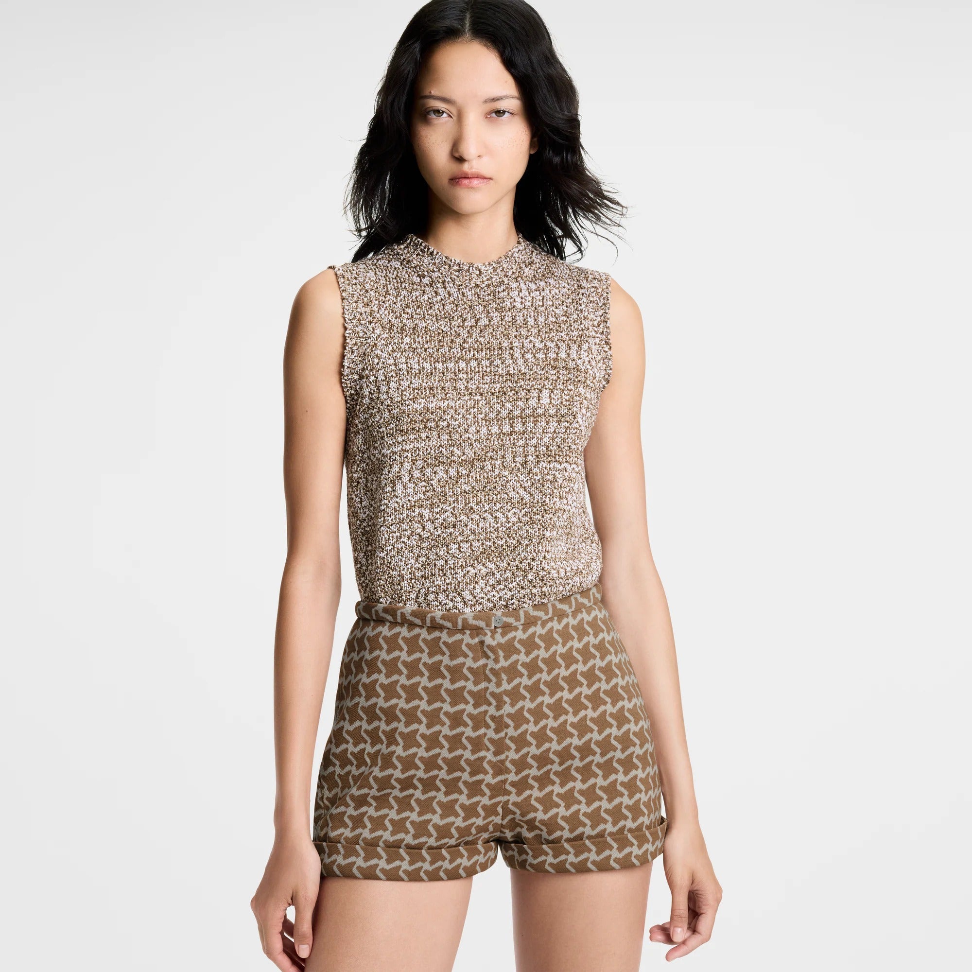 Sleeveless Tweed Knit Pullover