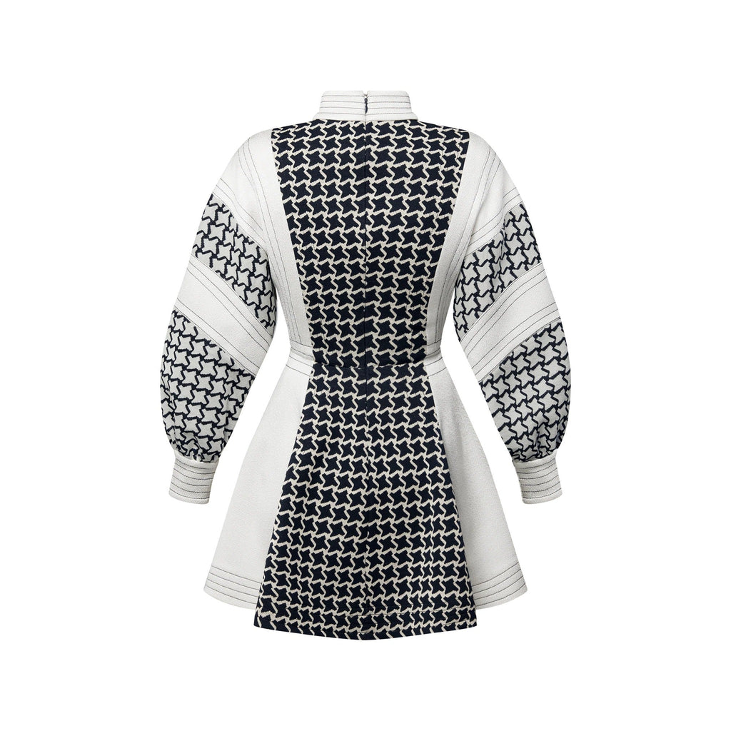 Honeycomb Jacquard Balloon Sleeve Dress