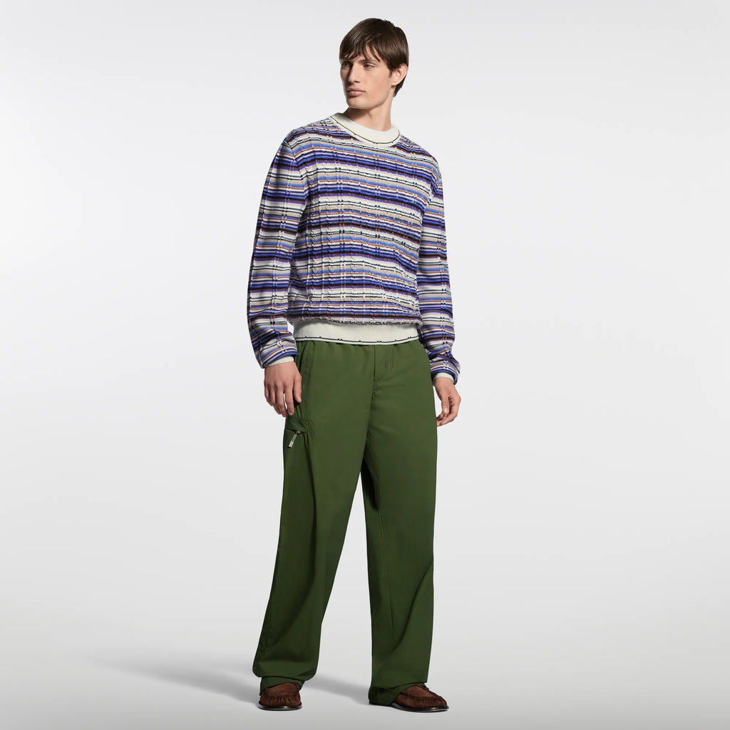 Striped Cable-Knit Crewneck
