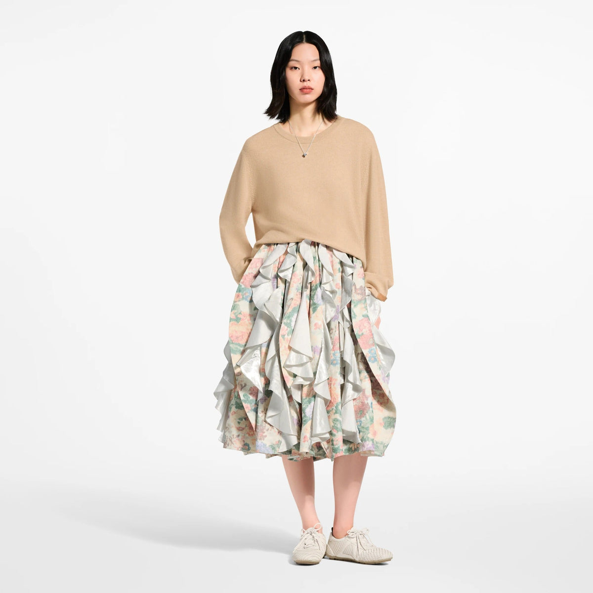 Ruffle Insert Floral Canvas Skirt