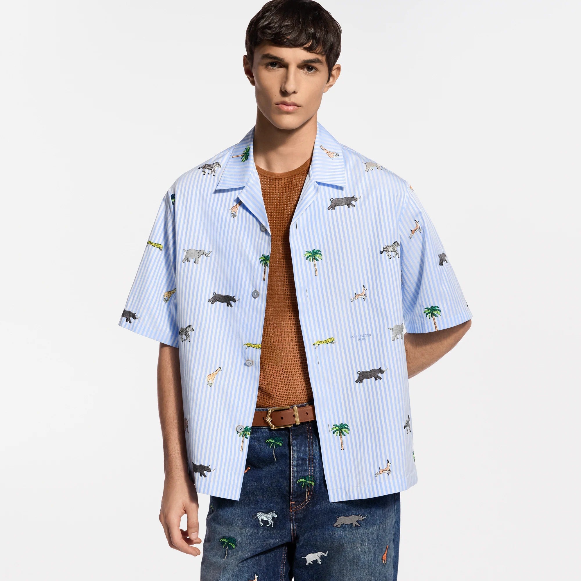 LV x The Darjeeling Limited Embroidered Striped Short-Sleeved Shirt