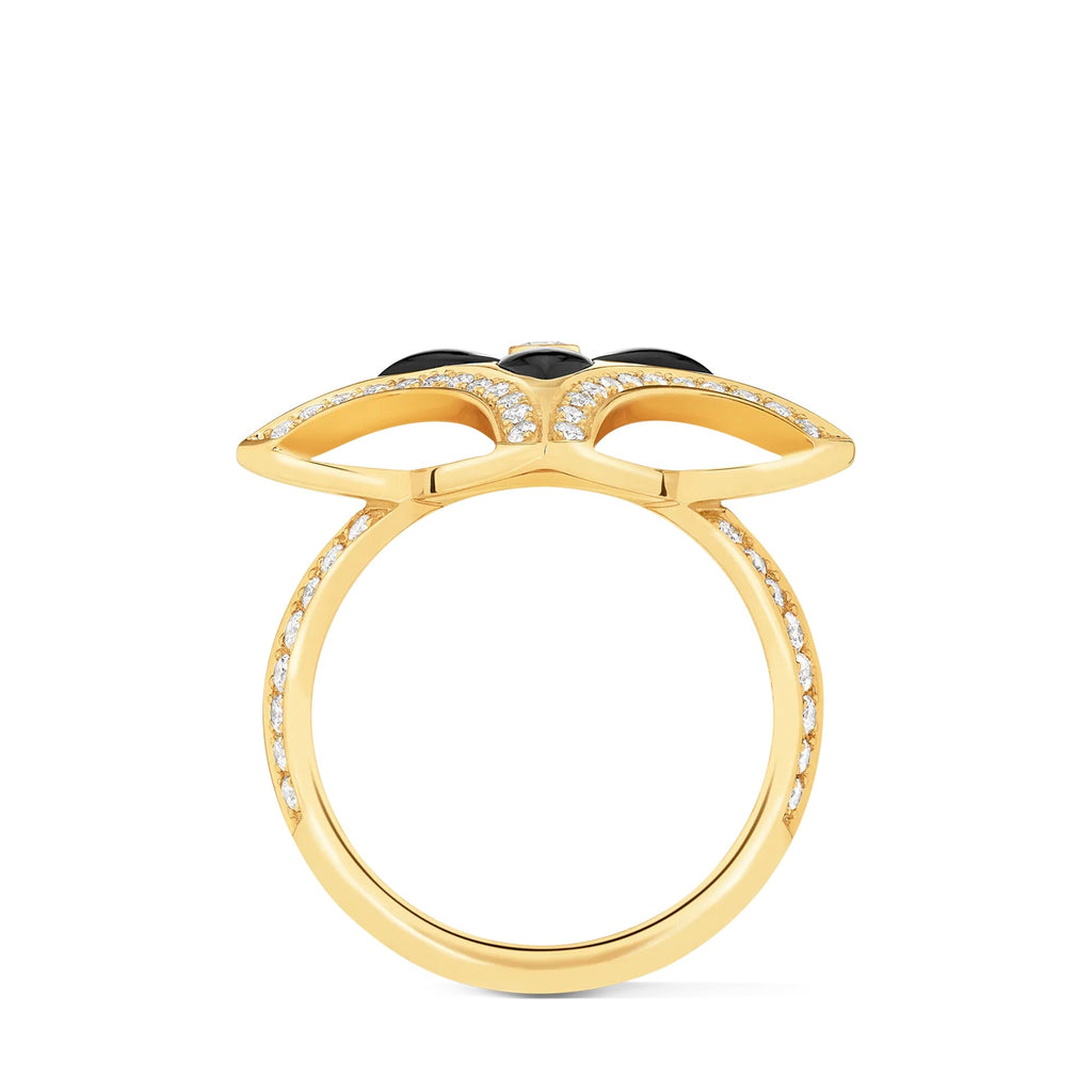 Ever Blossom Ring, Yellow Gold, Onyx & Diamonds