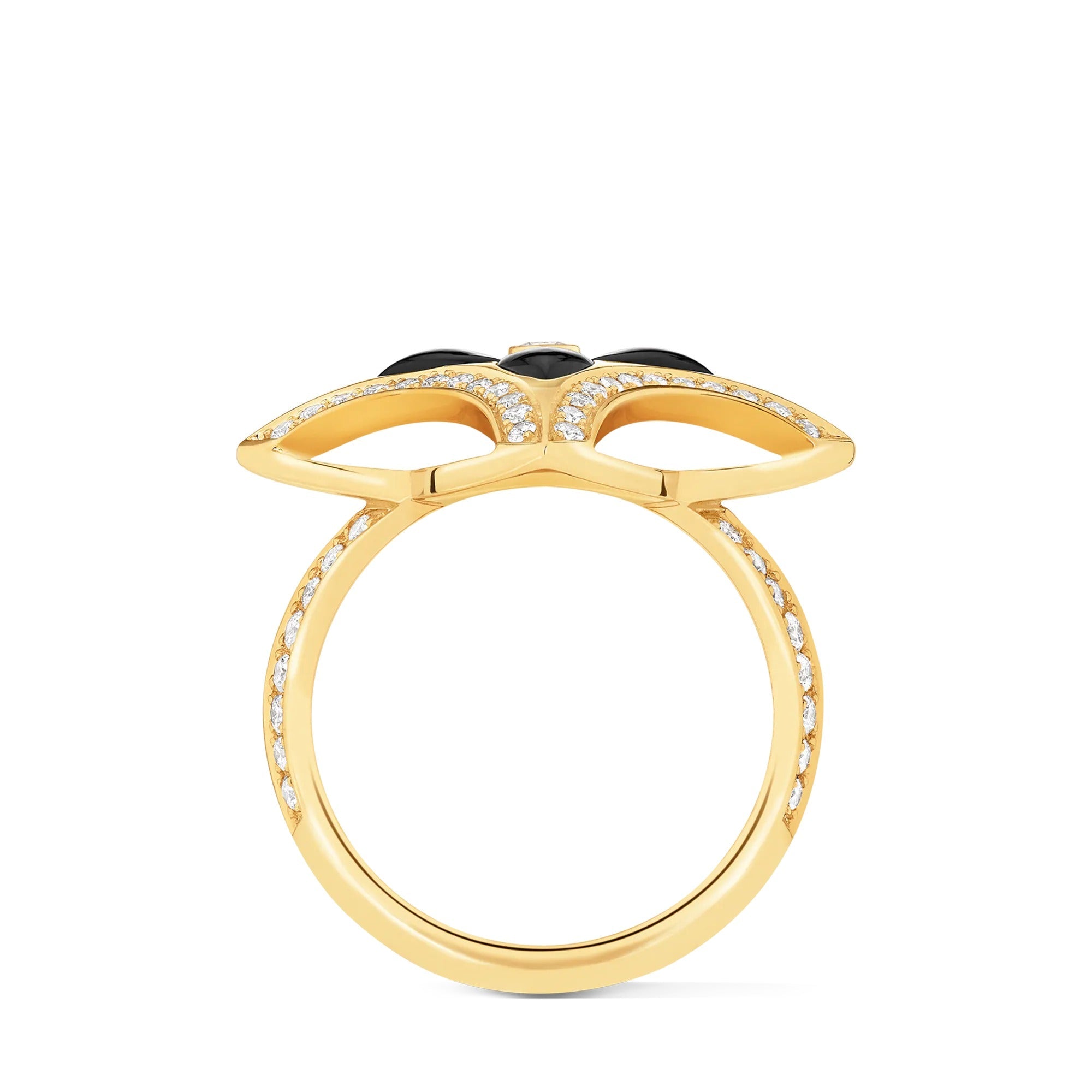 Ever Blossom Ring, Yellow Gold, Onyx & Diamonds