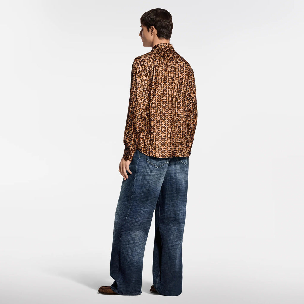 Monogram Printed Long-Sleeved Silk Shirt