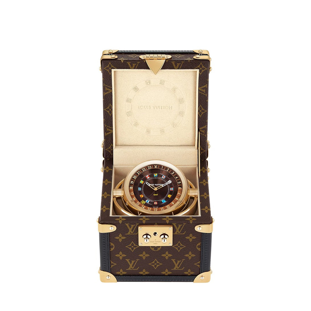 Trunk Table Clock, Quartz, 80mm, Brass, Monogram
