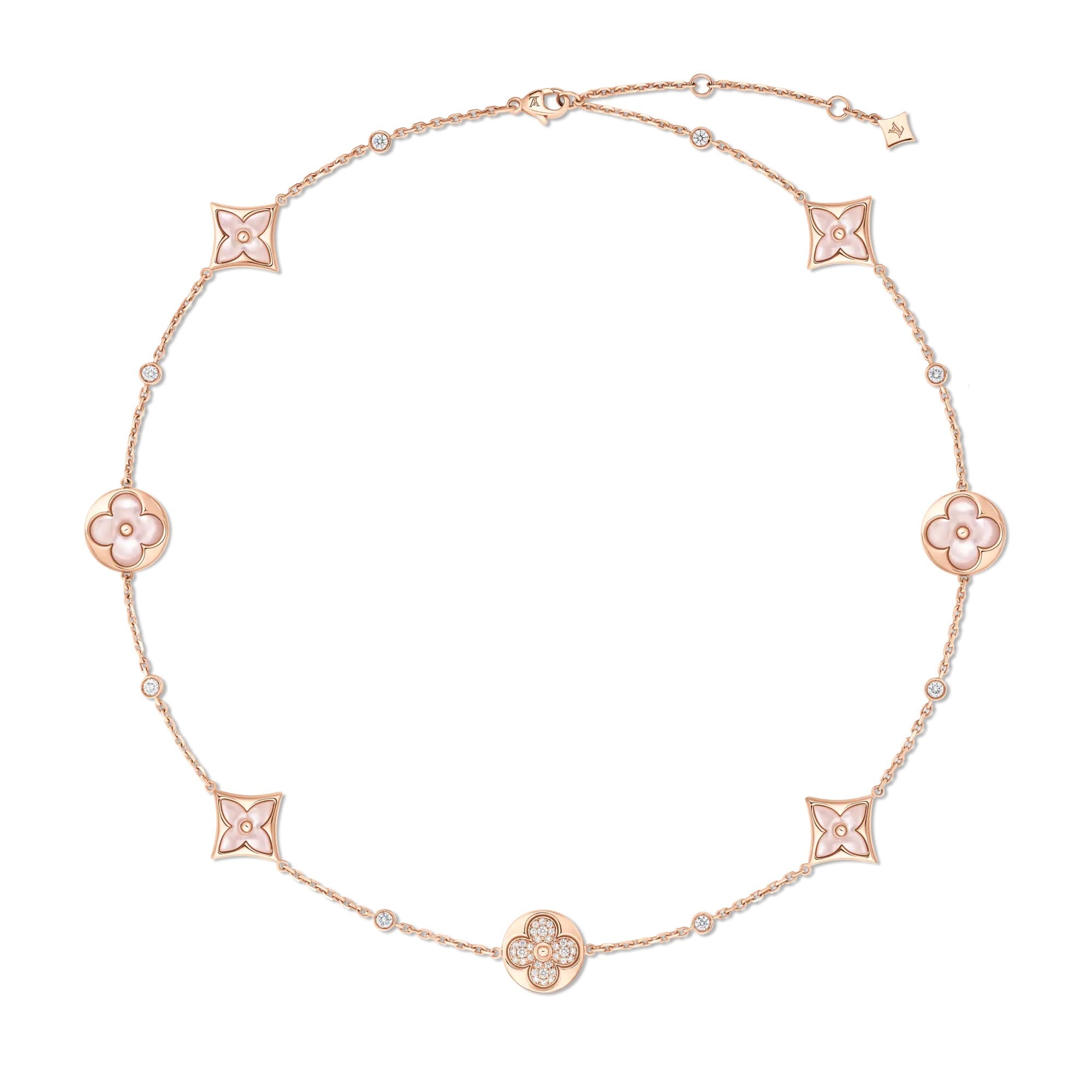 Color Blossom BB Multi-Motif Short Necklace, Pink Gold, Pink Mother-of-Pearl and Diamonds