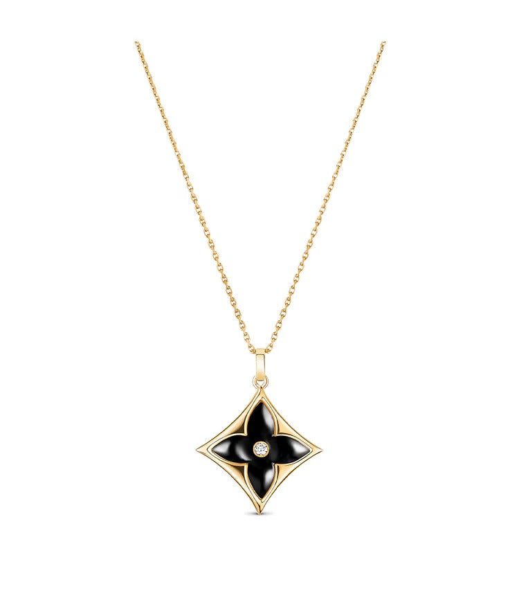 Color Blossom XL Star Medallion, Yellow Gold, Onyx and Diamond