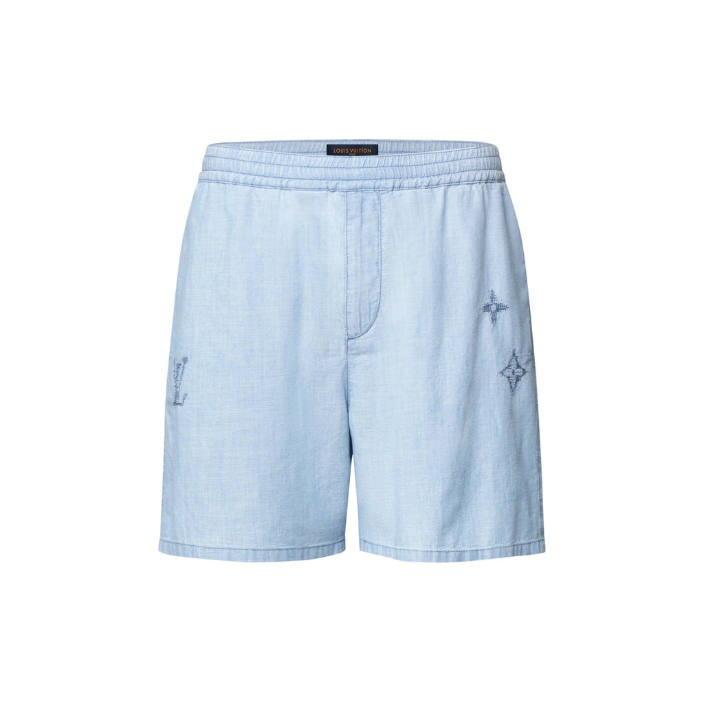 Embroidered Signature Chambray Shorts