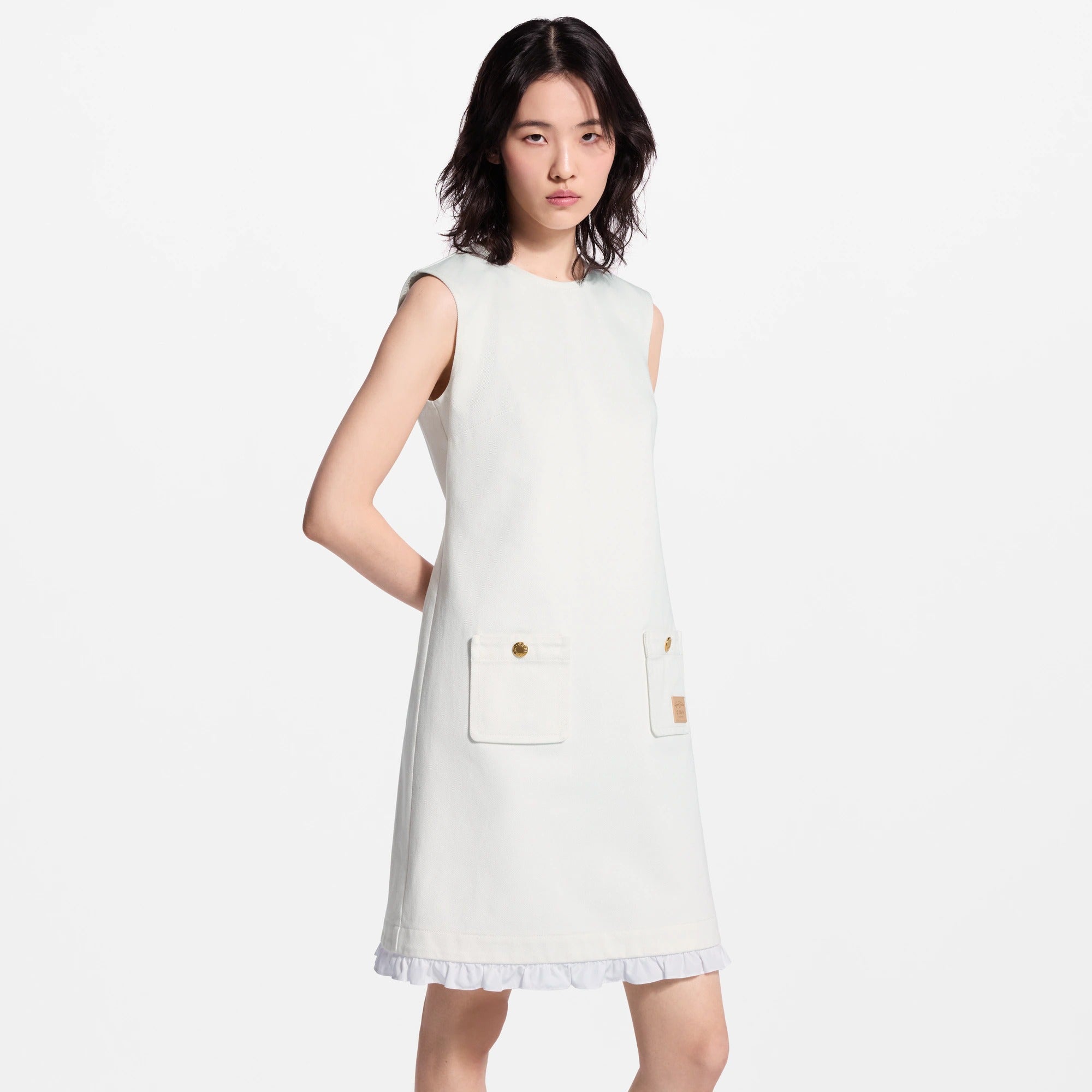 Ruffle Trim Denim Dress