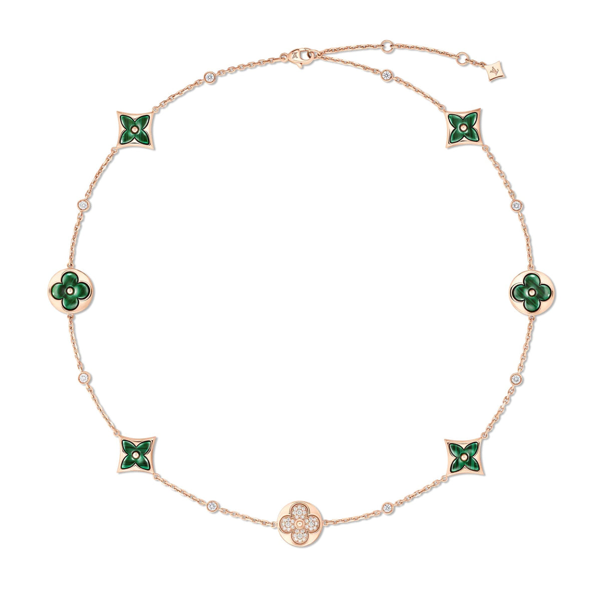 Color Blossom BB Multi-Motif Short Necklace, Pink Gold, Malachite and Diamonds