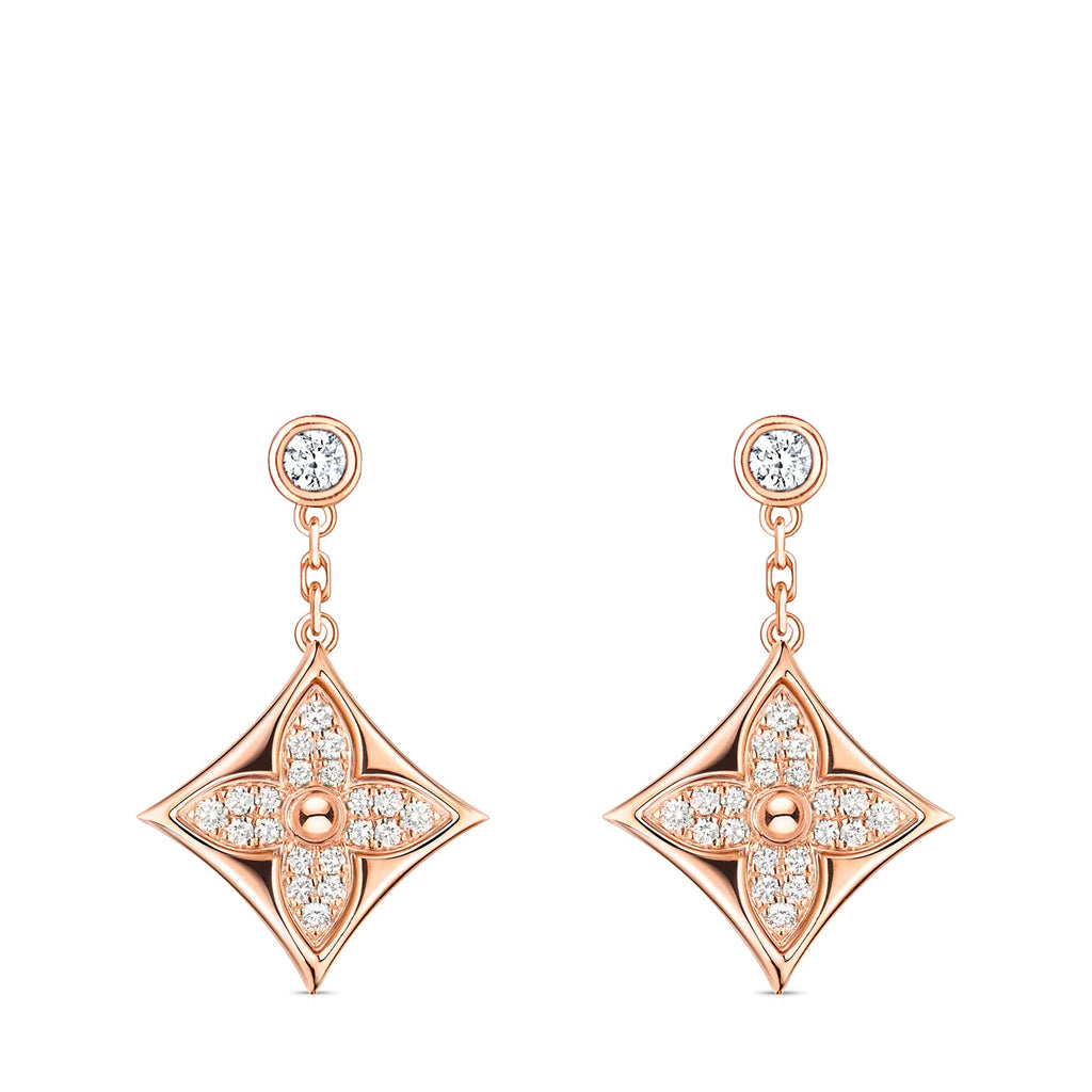 Color Blossom BB Star Earrings, Pink Gold and Diamonds
