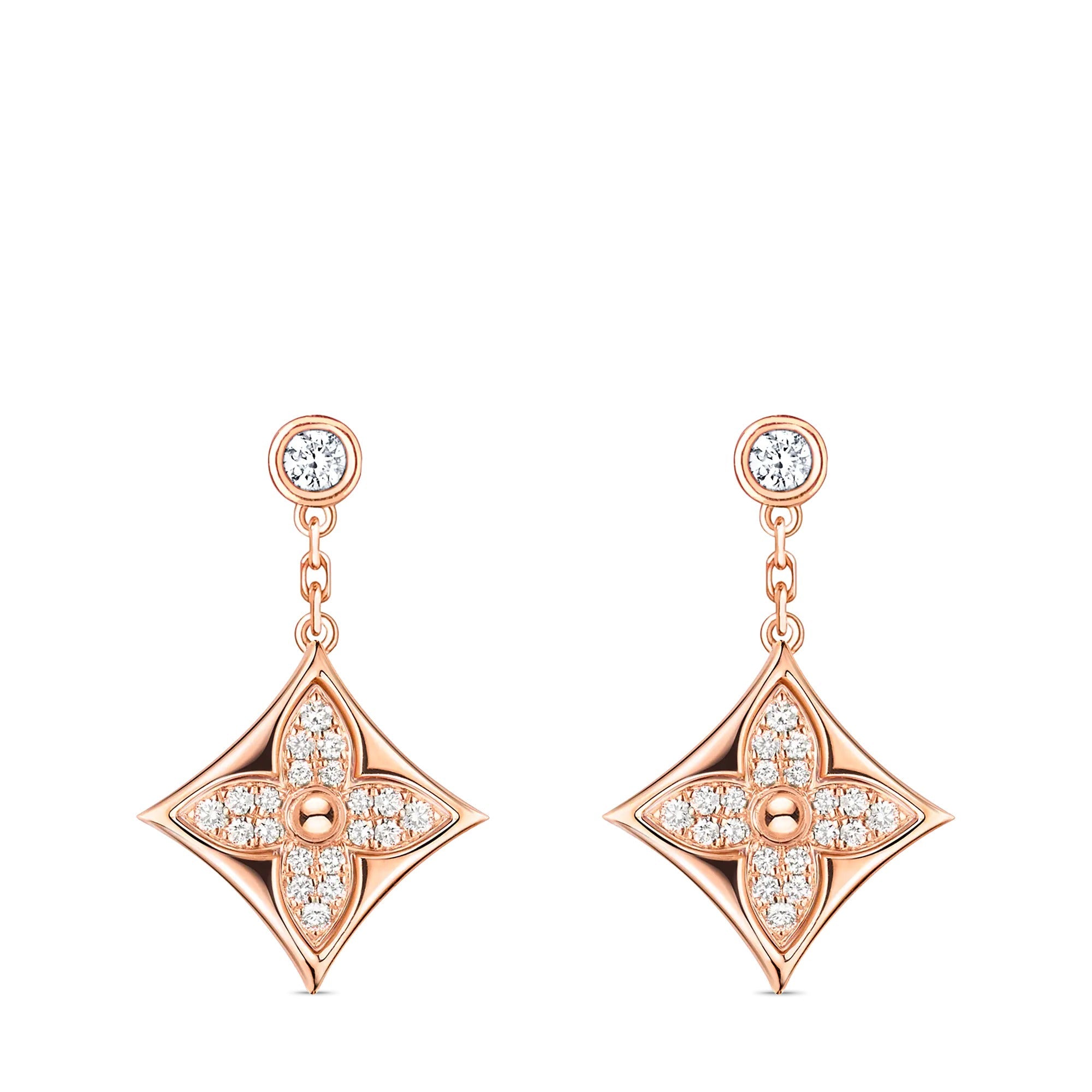 Color Blossom BB Star Earrings, Pink Gold and Diamonds