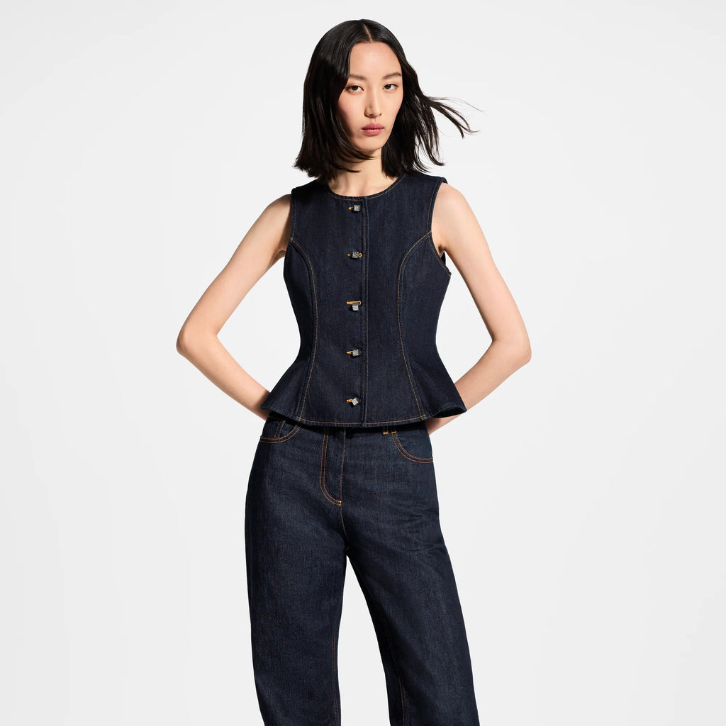 Signature Button Indigo Denim Top