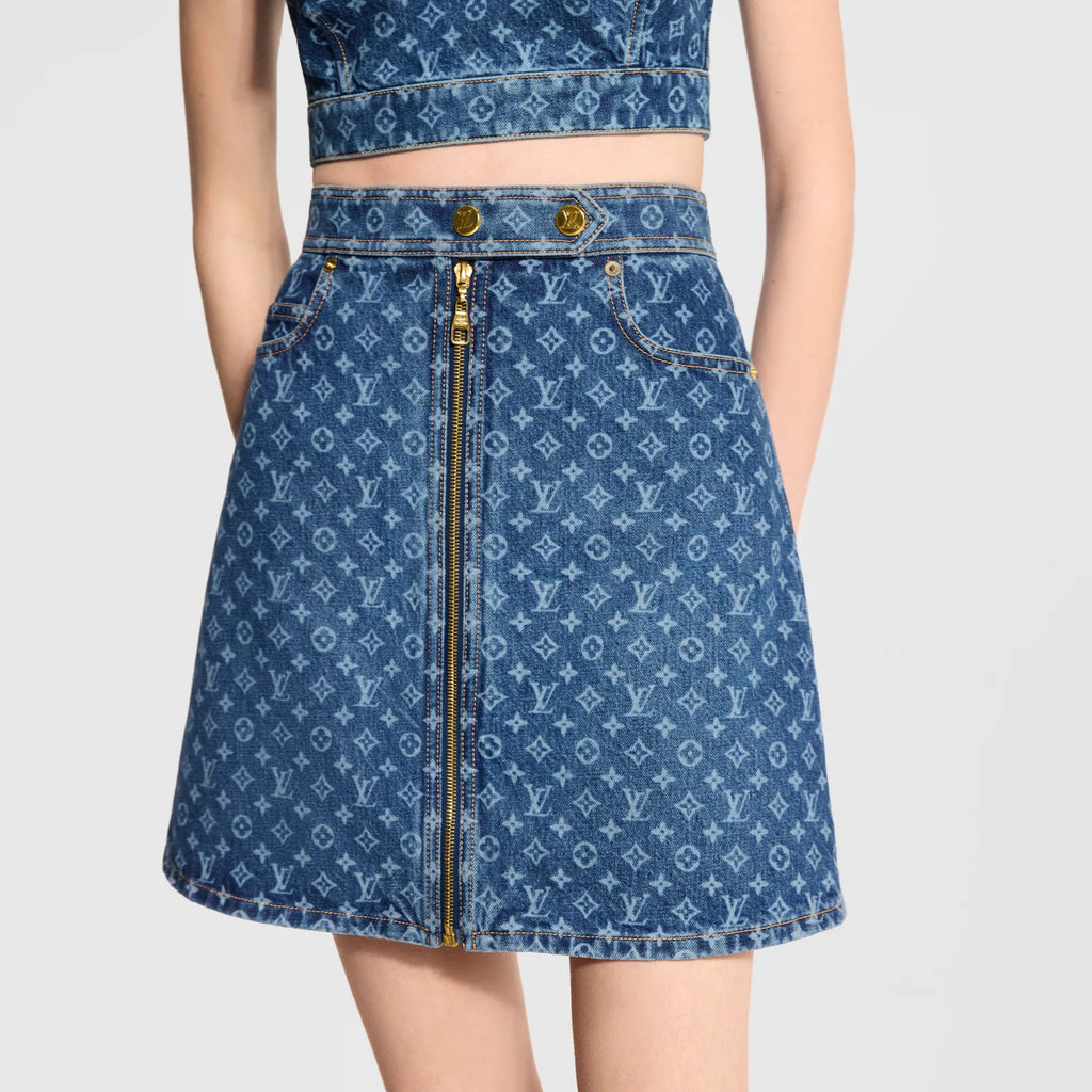 Monogram Denim A-Line Skirt