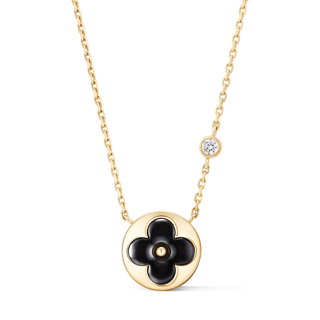 Color Blossom BB Sun Pendant, Yellow Gold, Onyx and Diamond