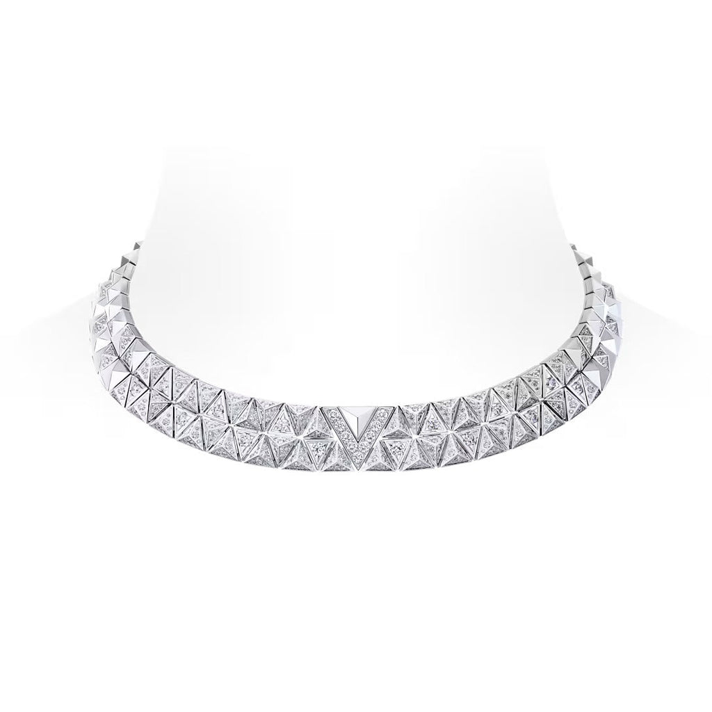 Pure V Two-Row Necklace, White Gold and Diamonds