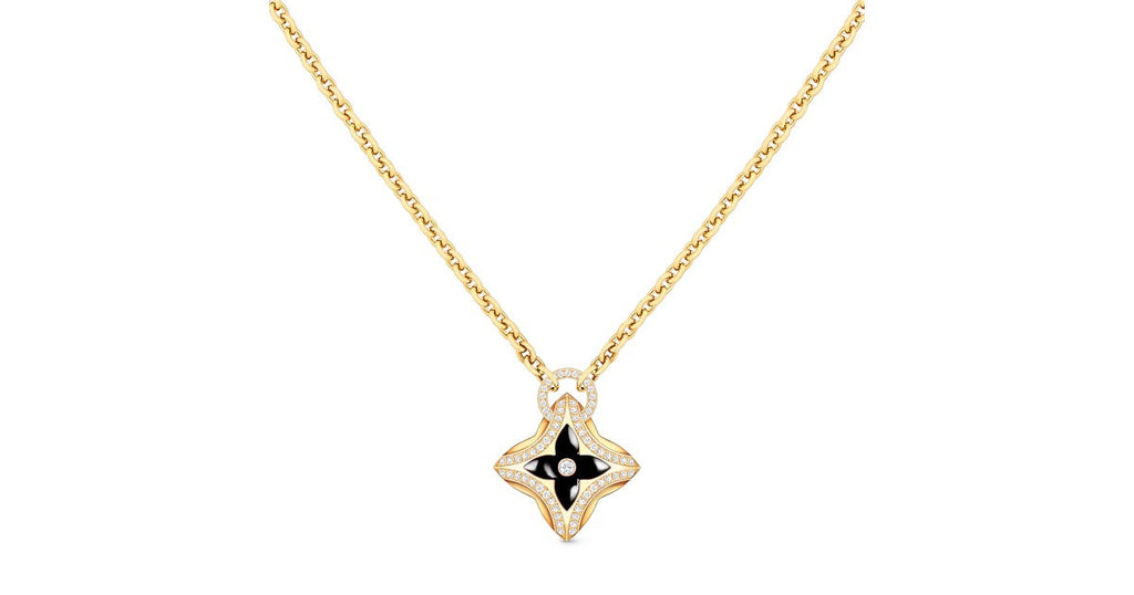 Ever Blossom Pendant, Yellow Gold, Onyx & Diamonds