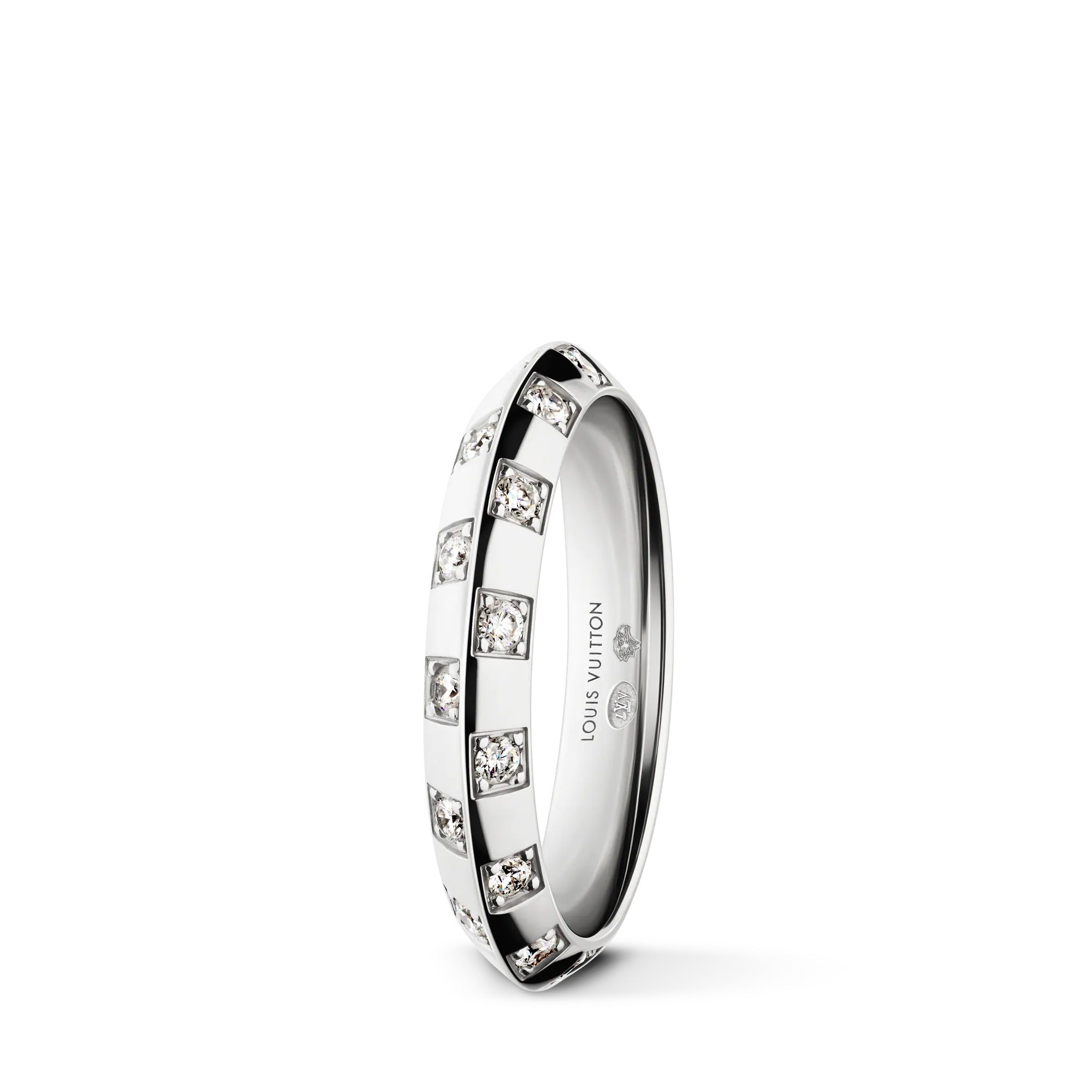 Le Damier de Louis Vuitton Small Ring, White Gold and Diamonds