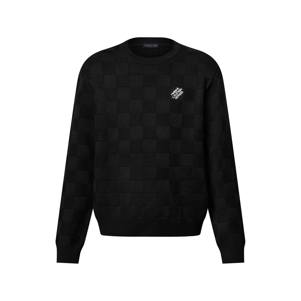 Embellished Wool Damier Pullover