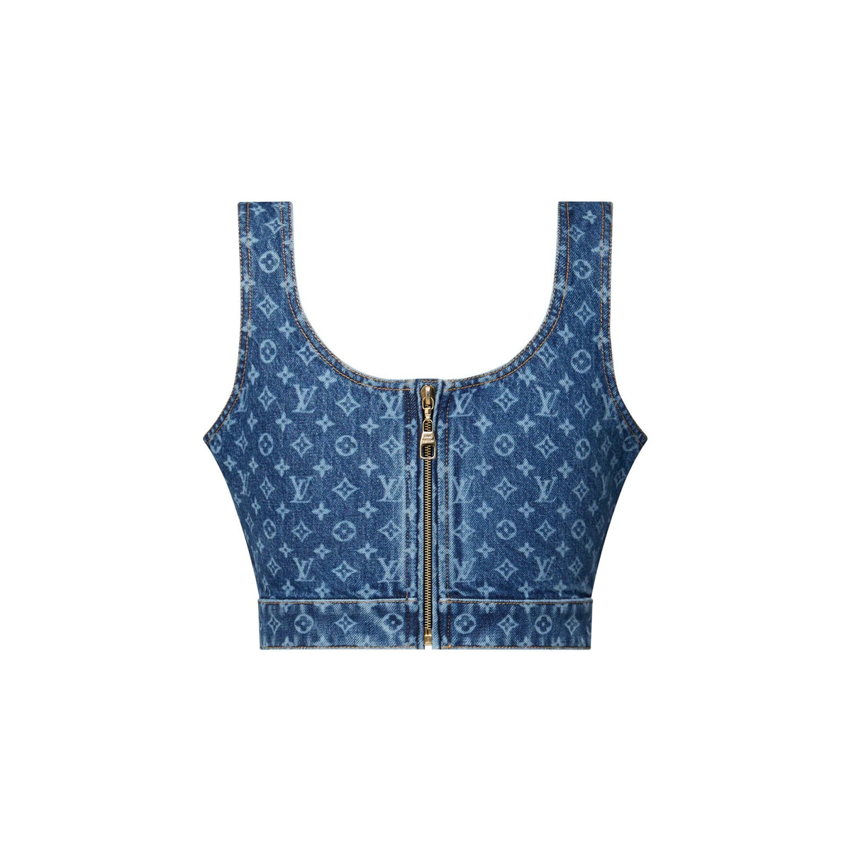 Monogram Denim Buckle Strap Crop Top