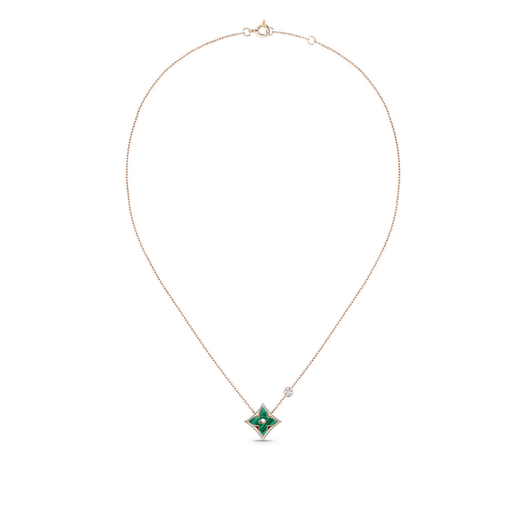 Color Blossom BB Star Pendant, Pink Gold, Malachite and Diamond