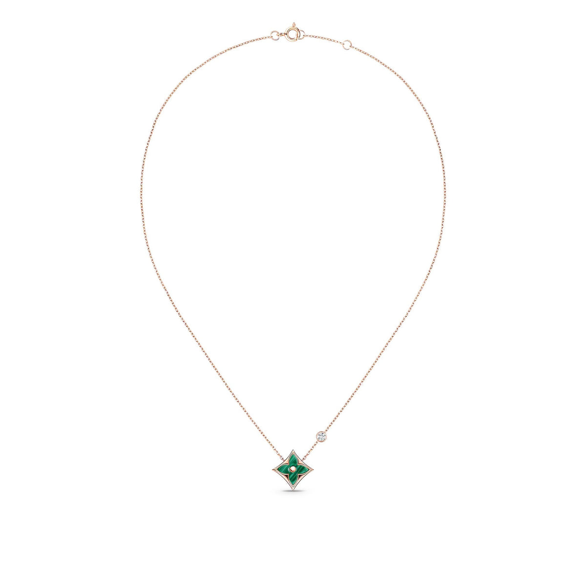 Color Blossom BB Star Pendant, Pink Gold, Malachite and Diamond