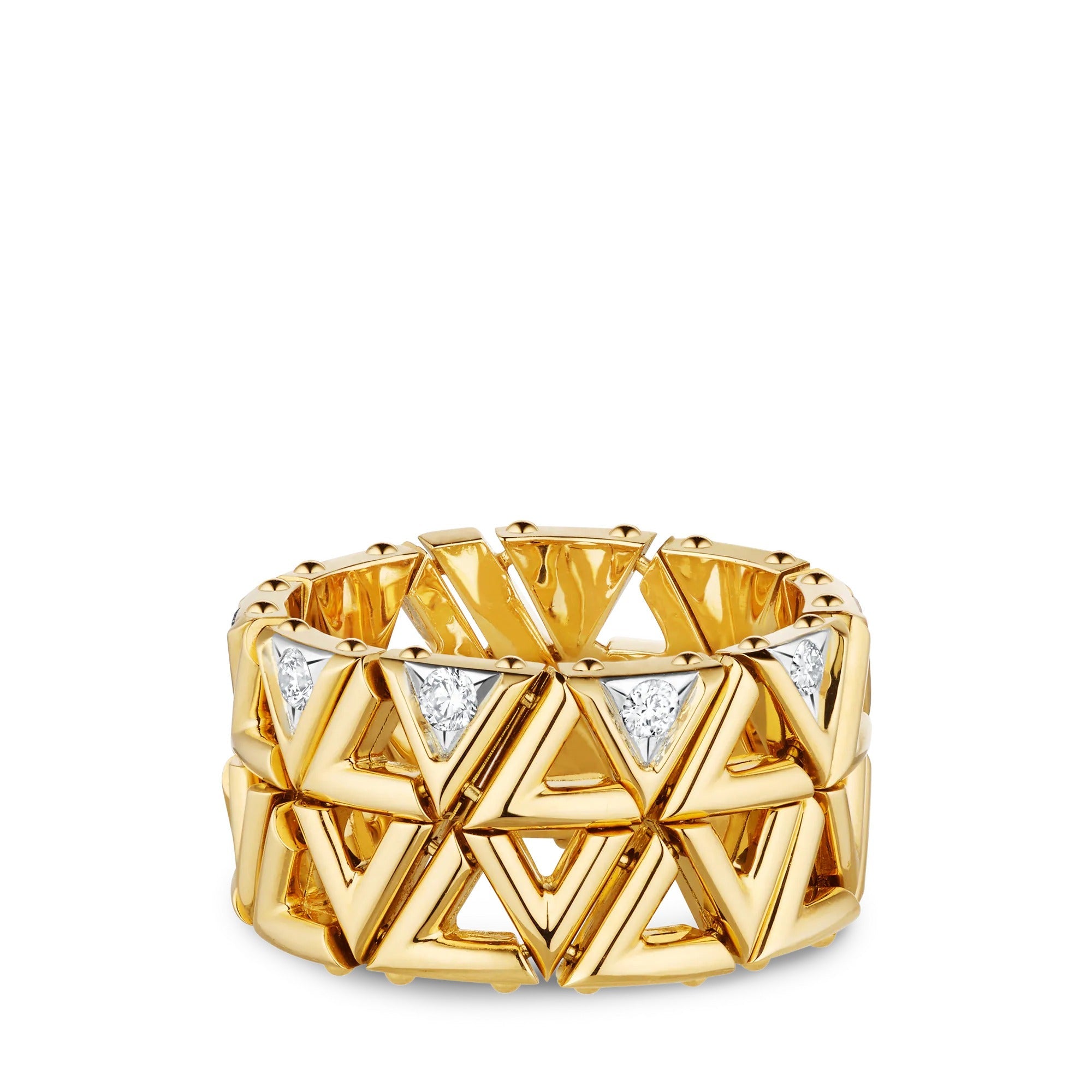 LV Volt Mesh Ring, Yellow Gold And Diamonds