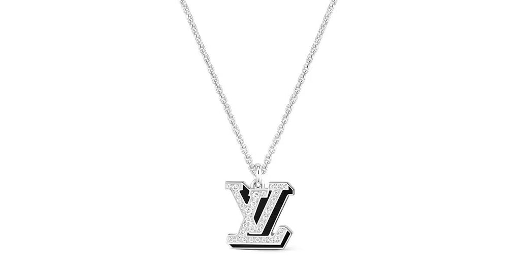 LV Medium Pendant, White Gold, Diamonds and Black Lacquer