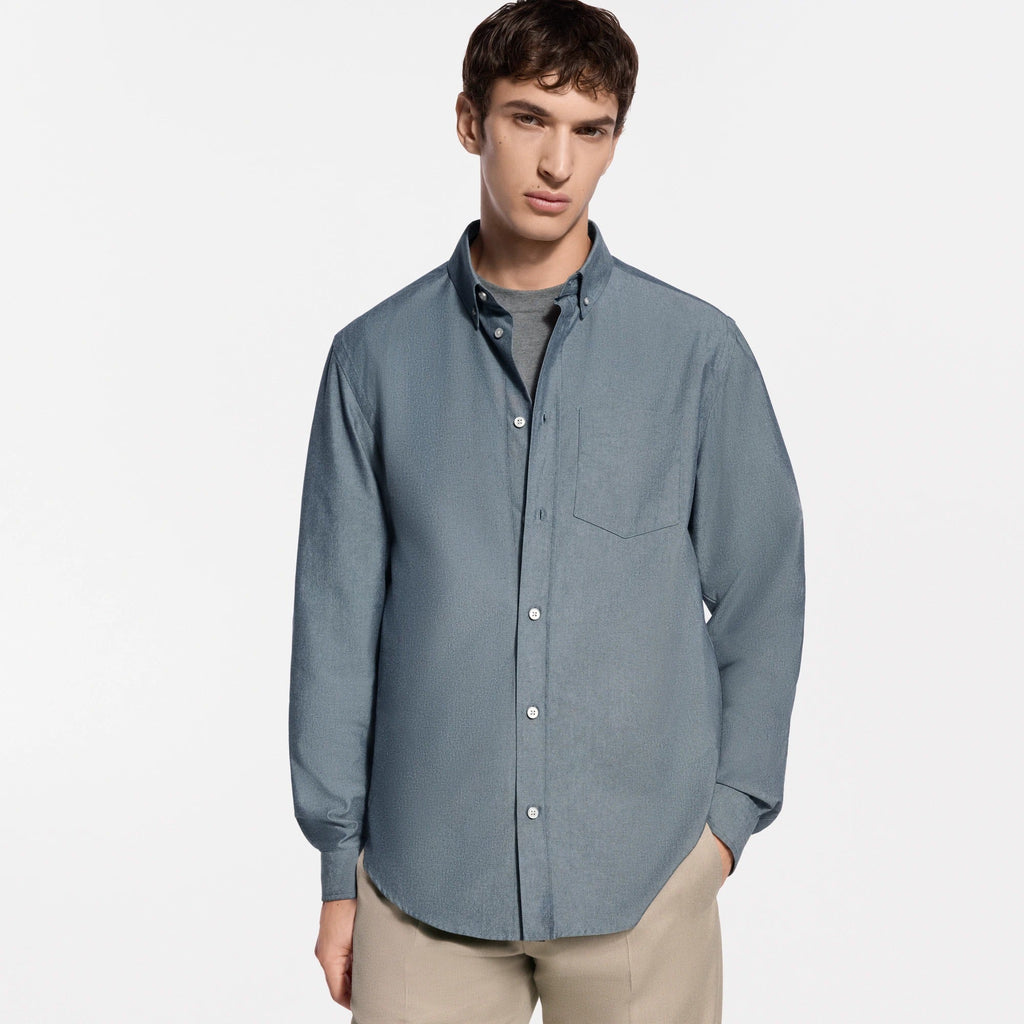 Cotton-Silk Chambray Long-Sleeved Shirt