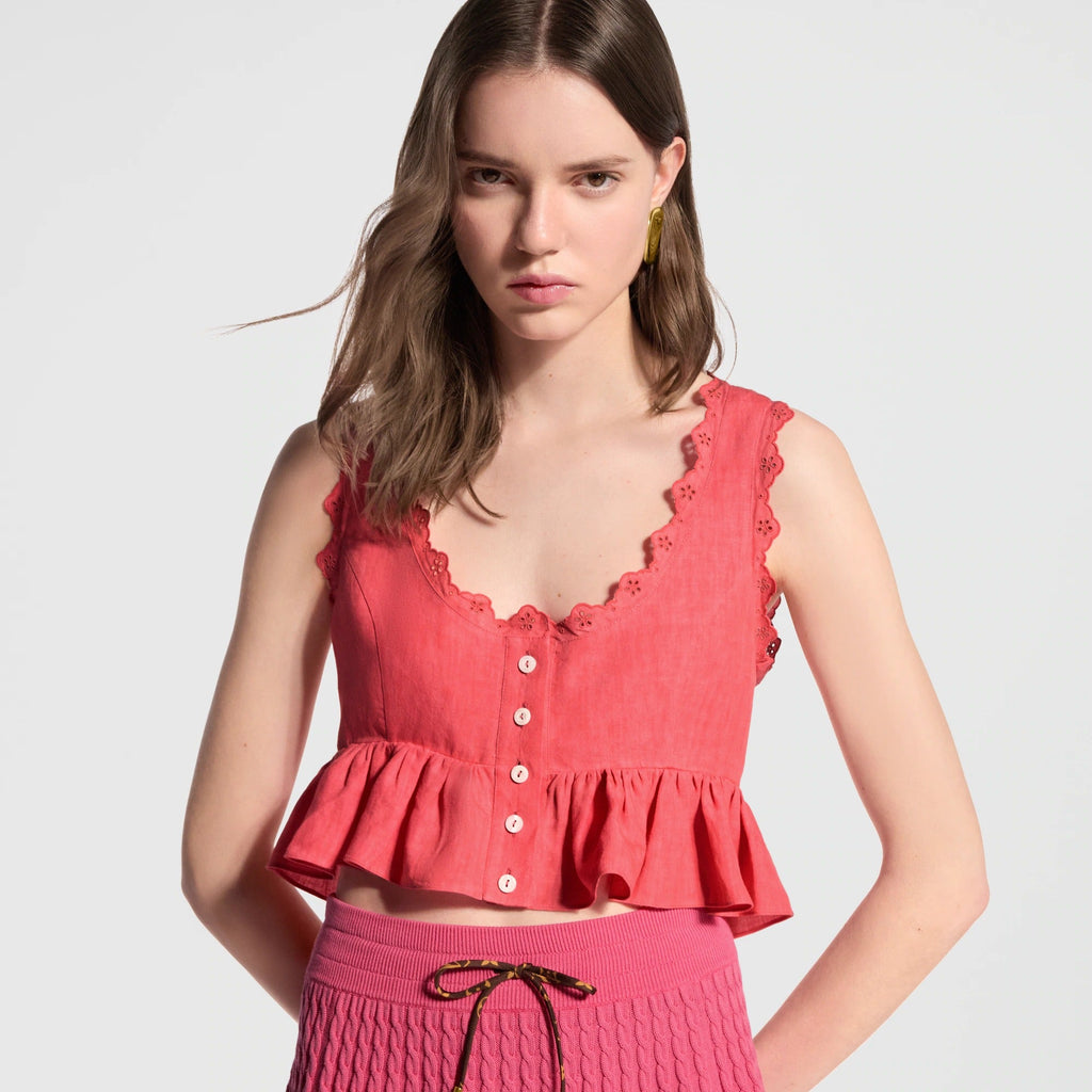 Broderie Trim Peplum Crop Top
