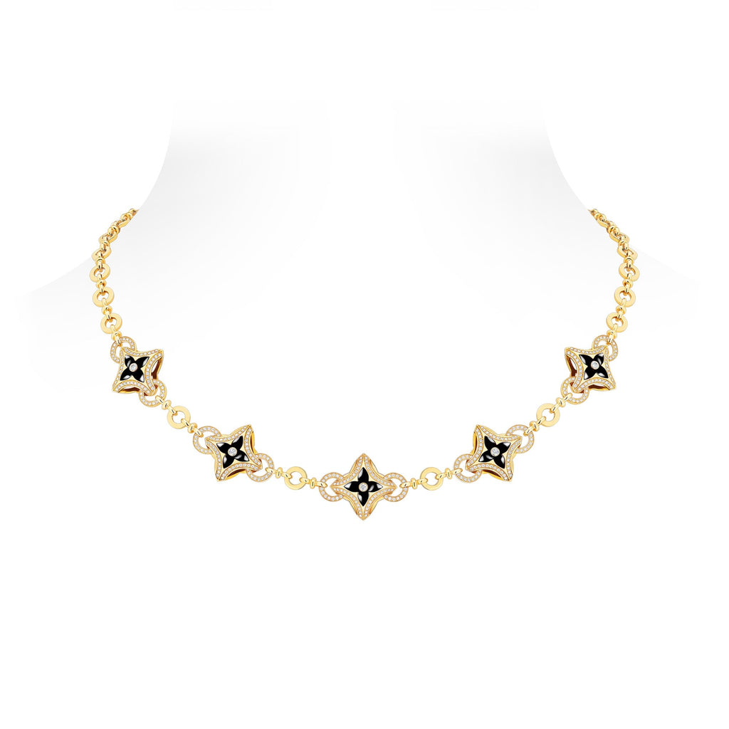 Ever Blossom Necklace, Yellow Gold, Onyx & Diamonds