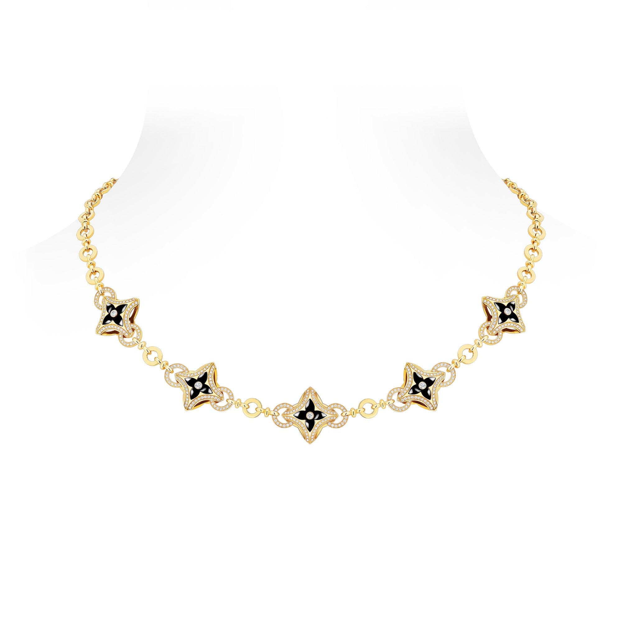 Ever Blossom Necklace, Yellow Gold, Onyx & Diamonds