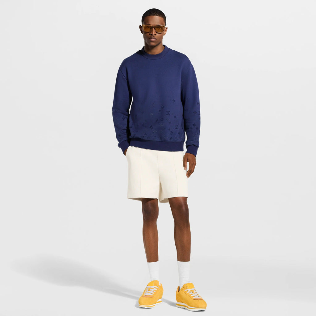 Gradient Signature Flock Print Long-Sleeved Crewneck