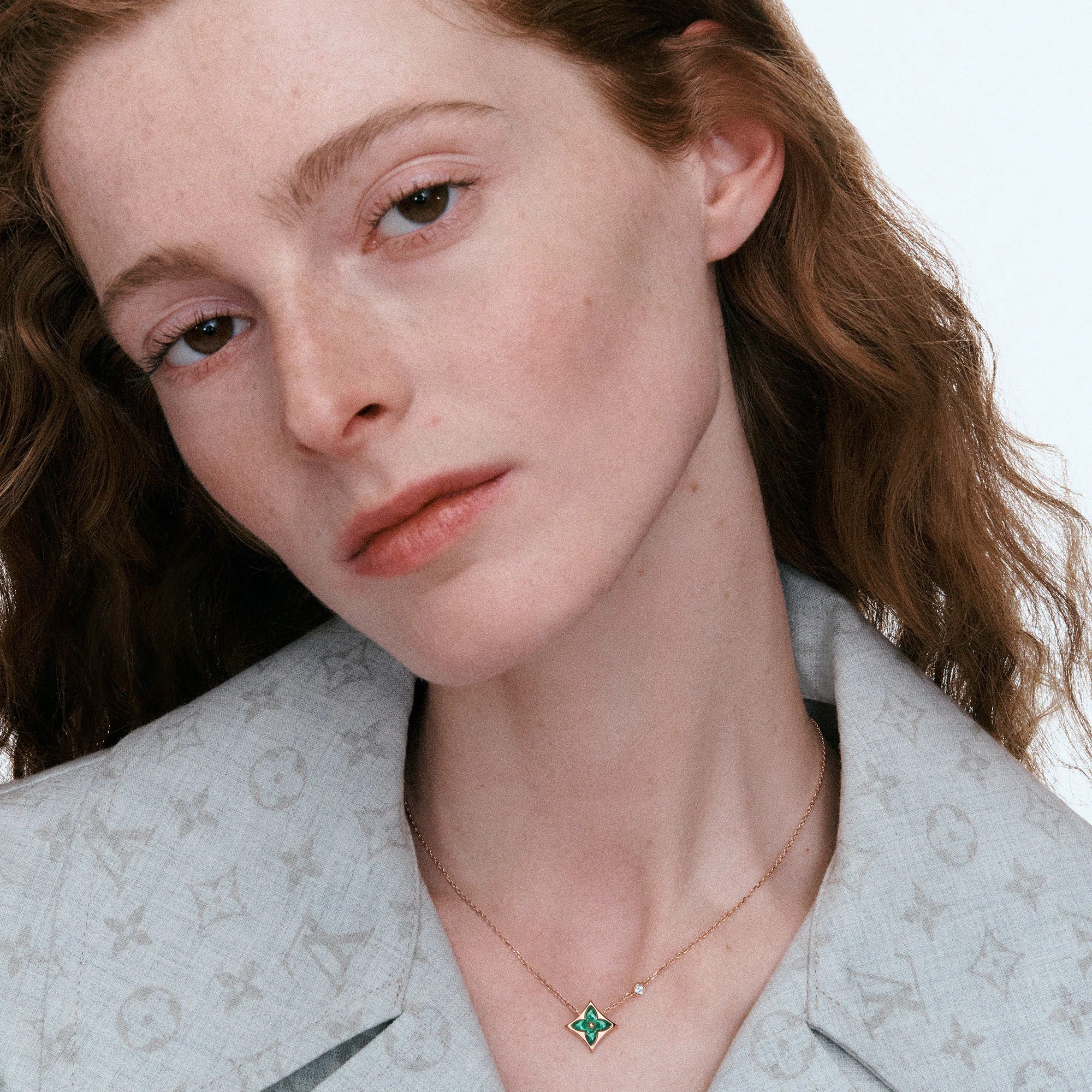Color Blossom BB Star Pendant, Pink Gold, Malachite and Diamond