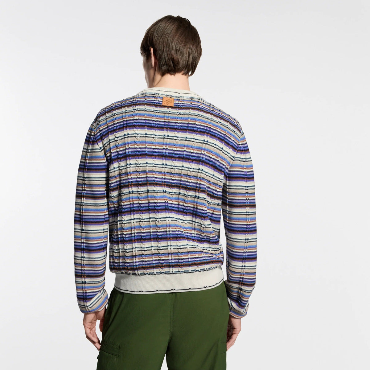 Striped Cable-Knit Crewneck