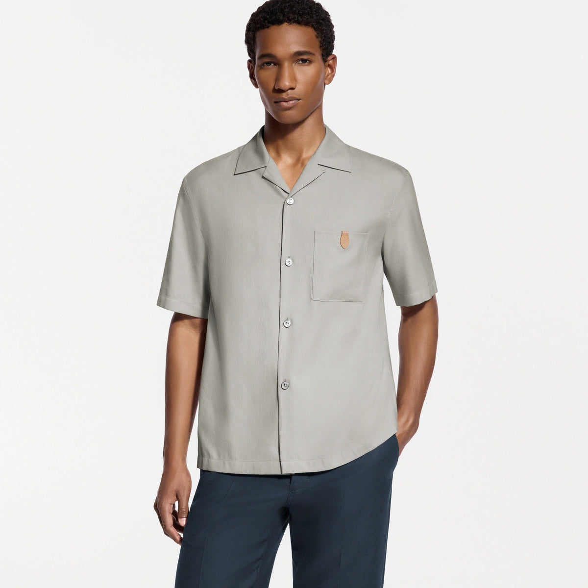 Short-Sleeved Silk, Cotton And Cashmere-Blend Open Collar Shirt