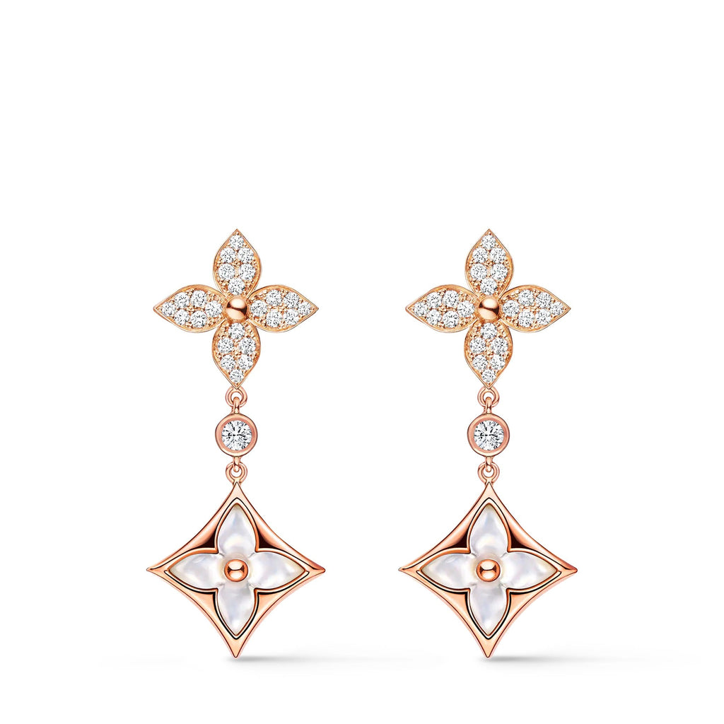 Color Blossom M Star Multi-Motif Earrings, Pink Gold, White Mother-of-Pearl and Diamonds