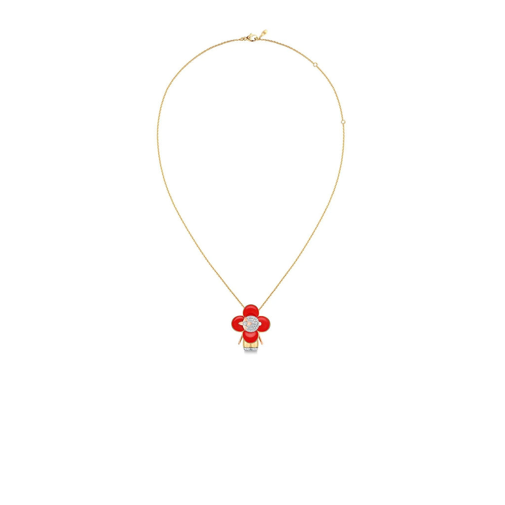 Vivienne pendant, 3 golds, red lacquer & diamonds