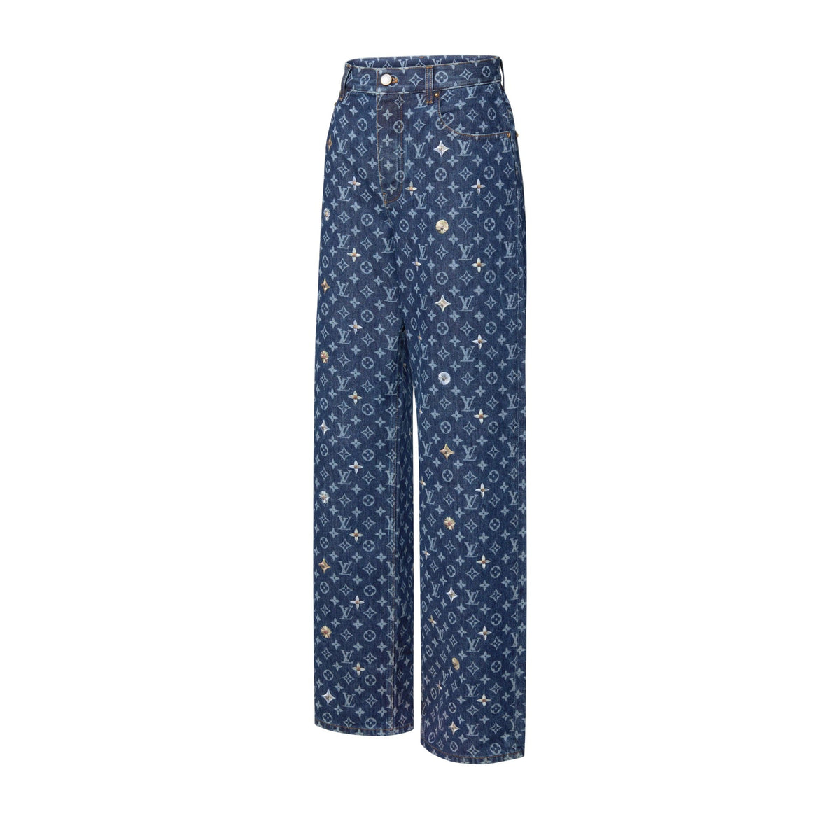 Monogram Embroidered Denim Skate Pants