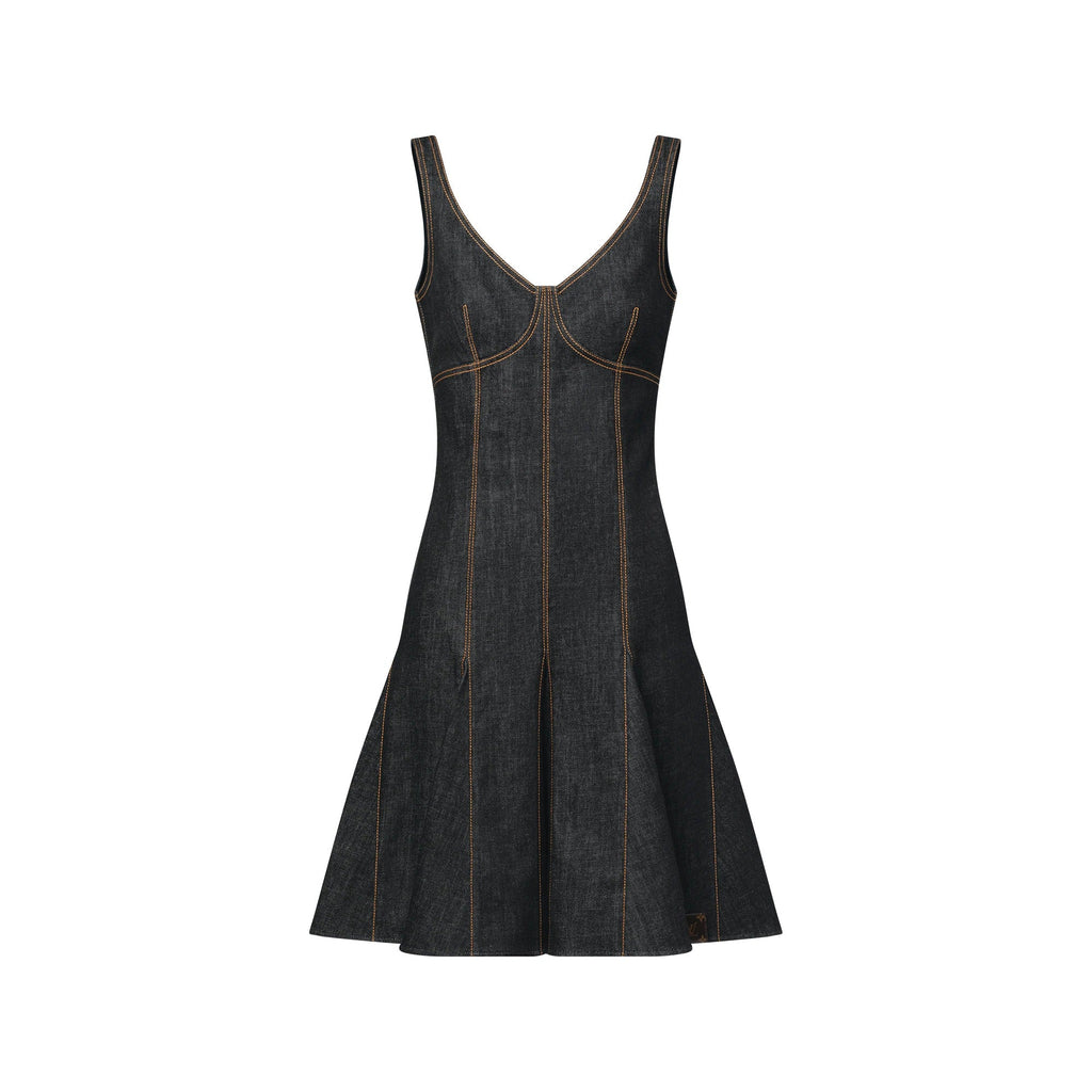 Topstitched Denim Dress