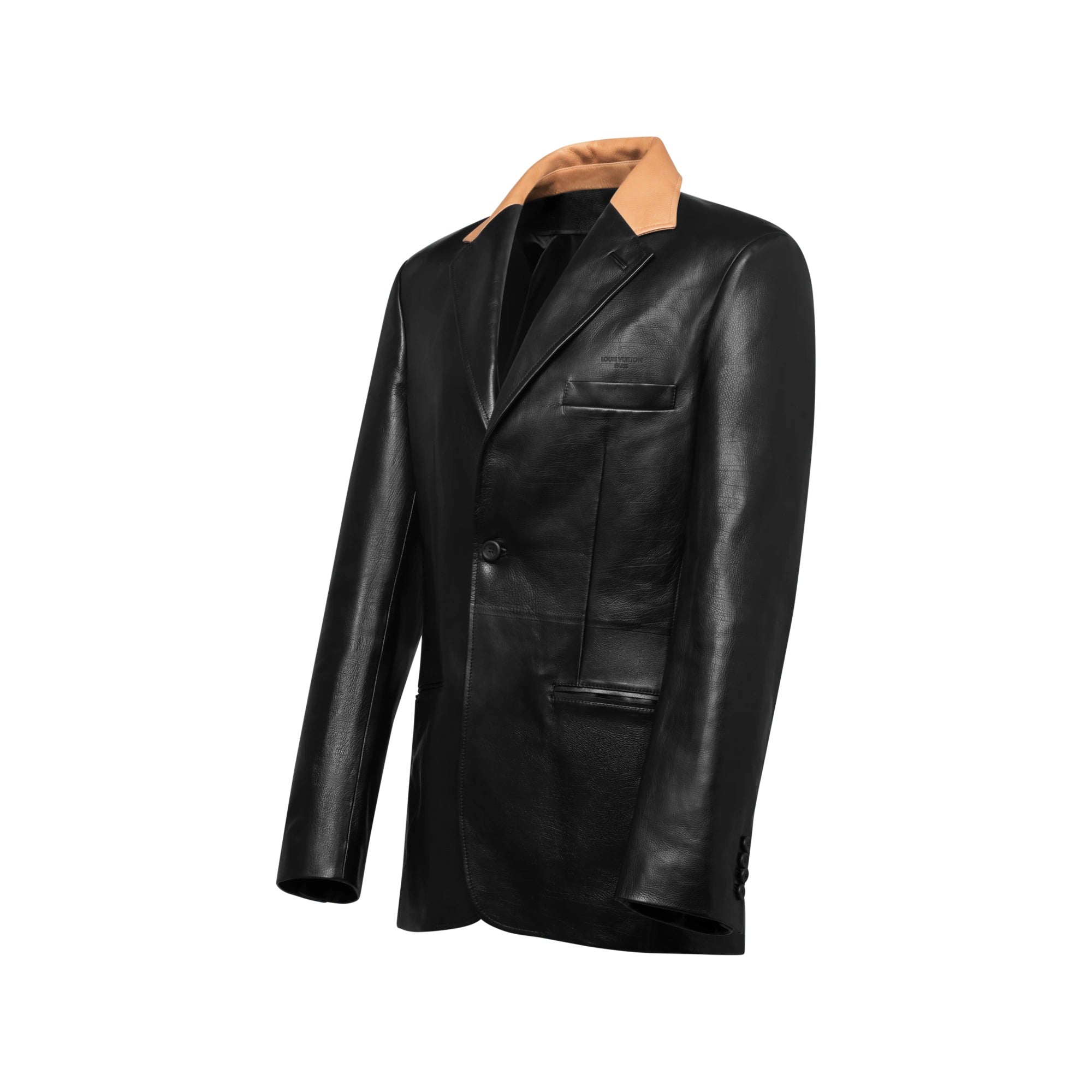 Tailored Leather Jacket With Contrasting Collar