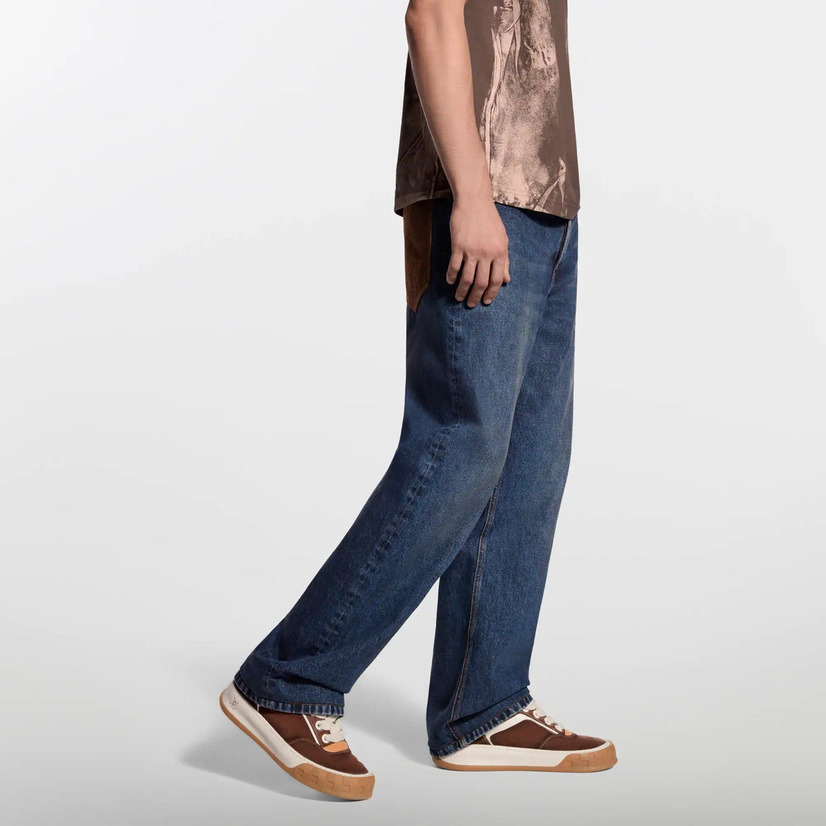 Denim Skate Pants With Leather Signature Pockets