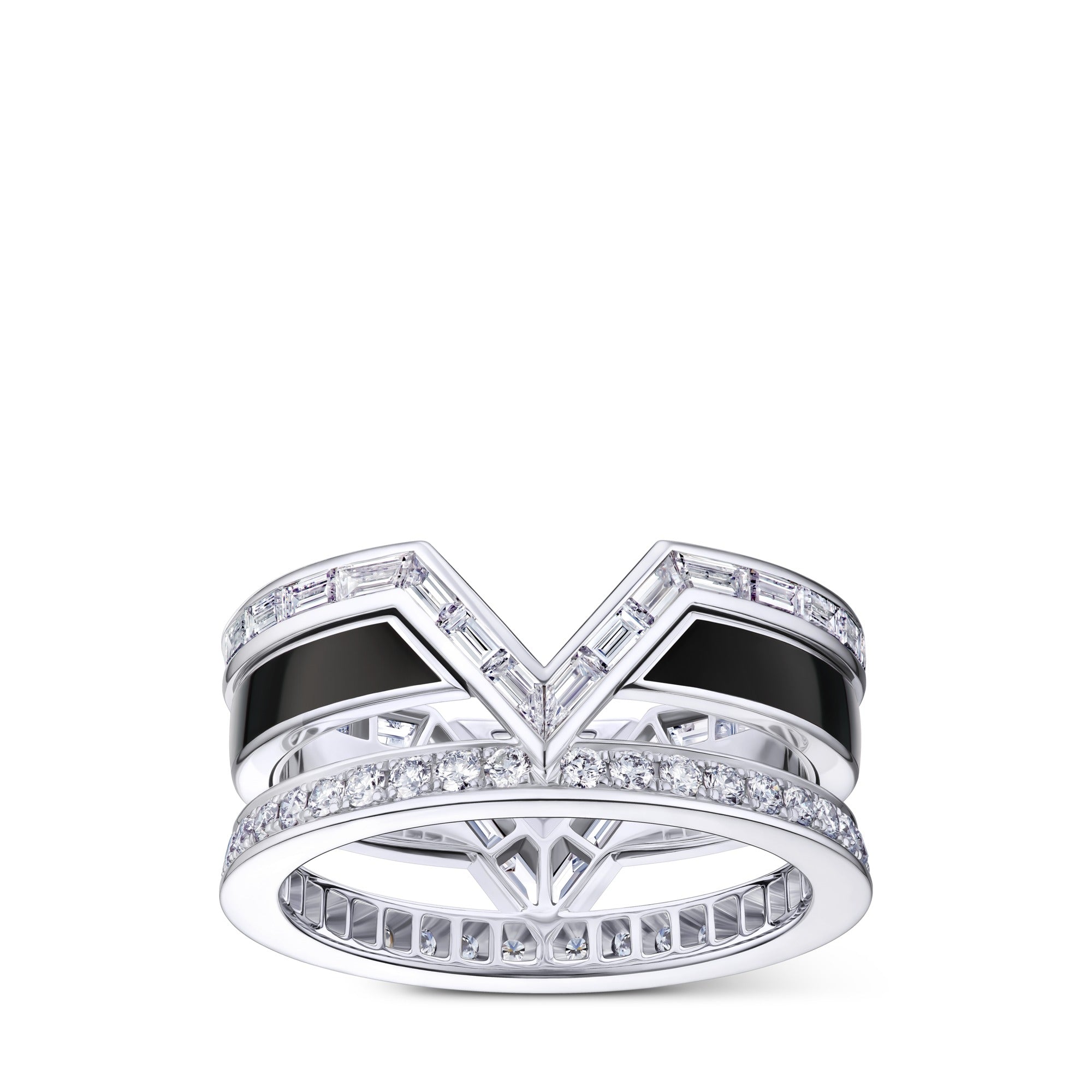 Pure V Ring, White Gold, Black Lacquer and Diamonds