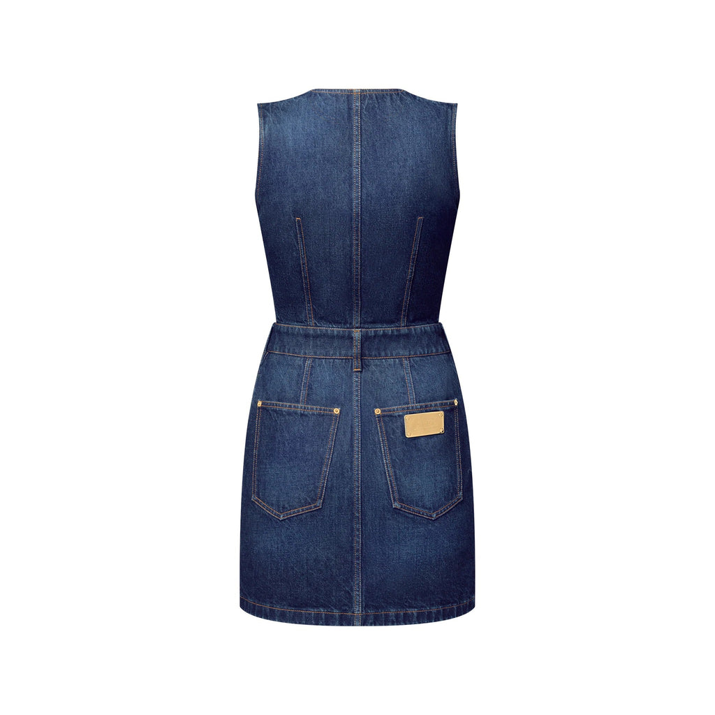 Button Front Washed Denim Dress