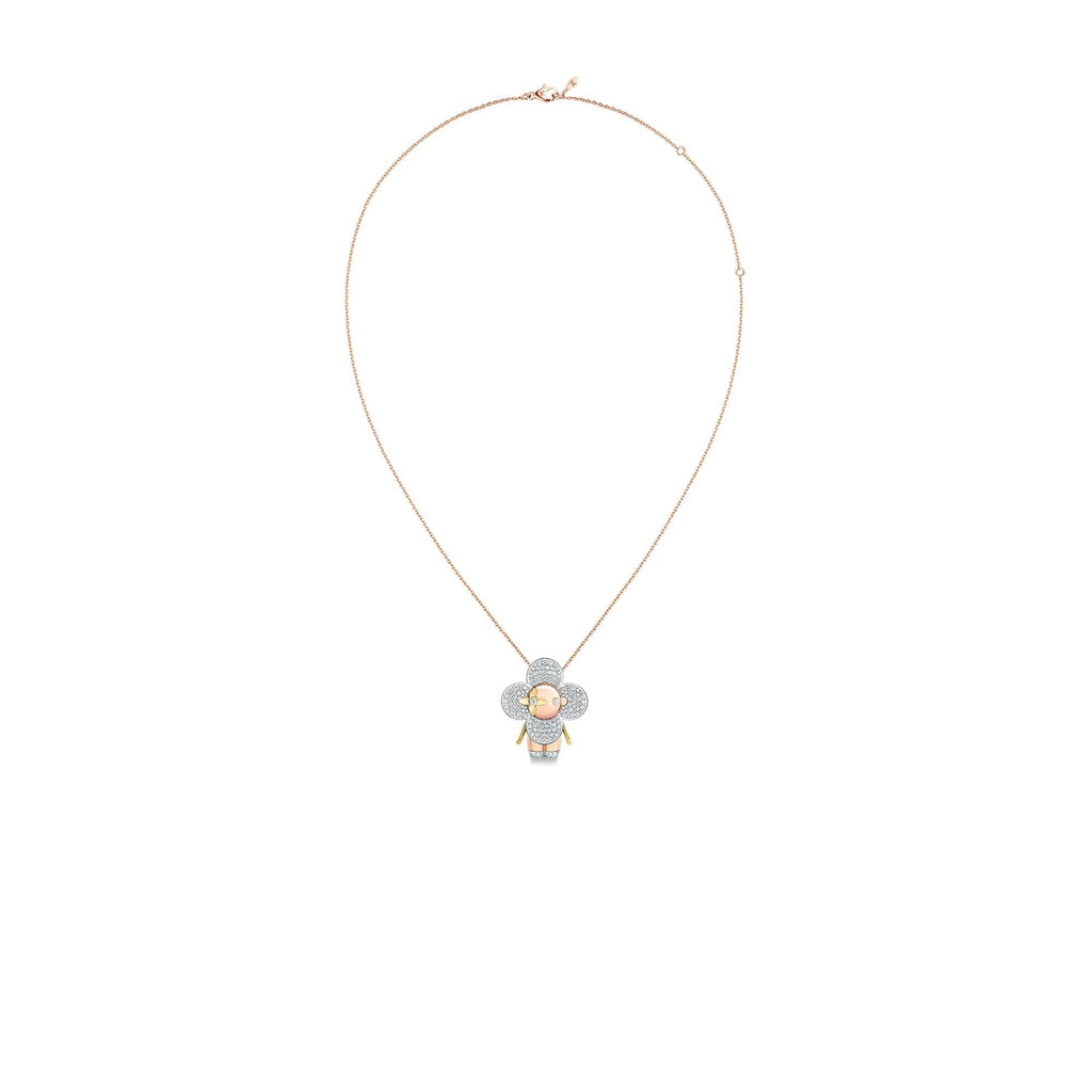 Vivienne large pendant, 3 golds & diamonds pavage