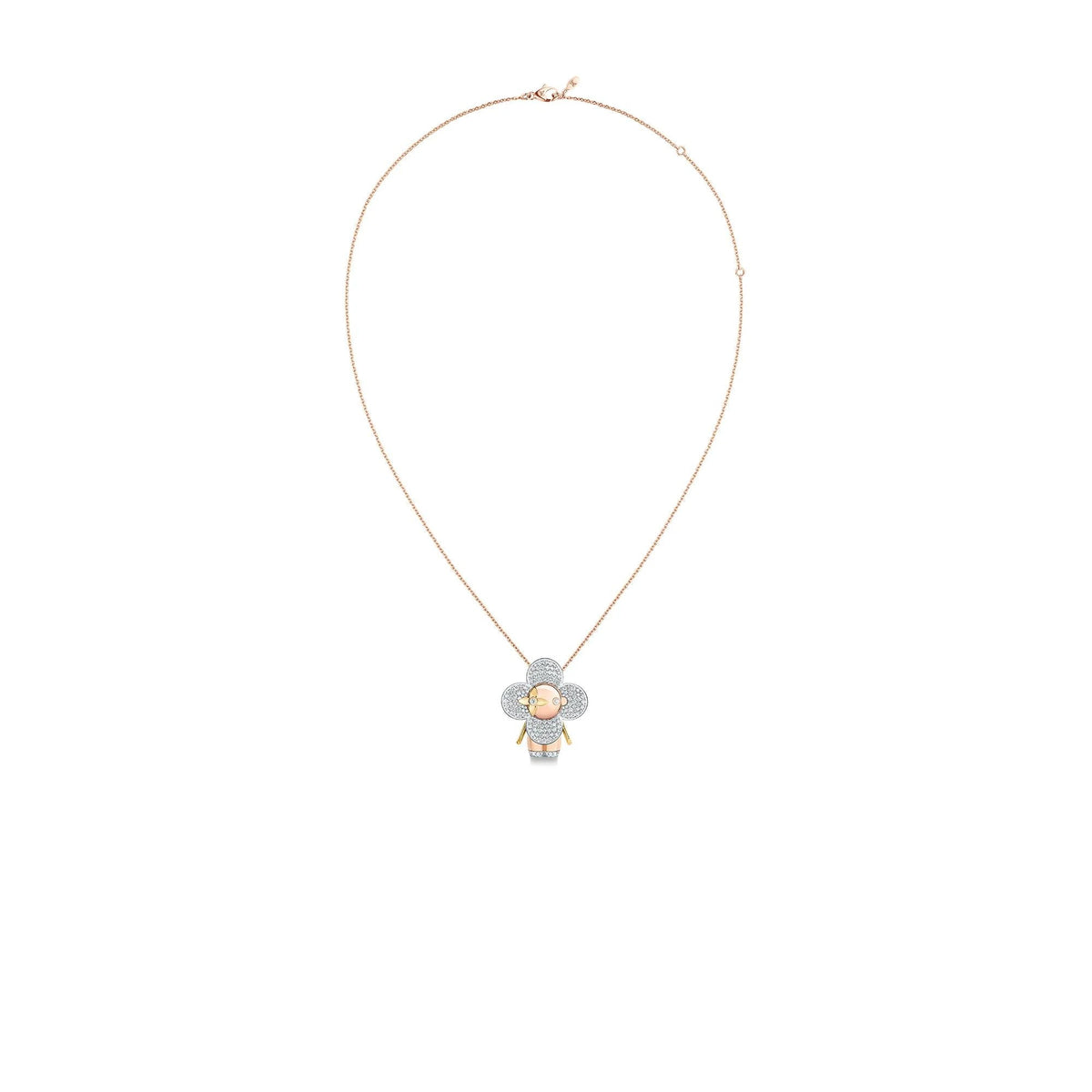 Vivienne large pendant, 3 golds & diamonds pavage