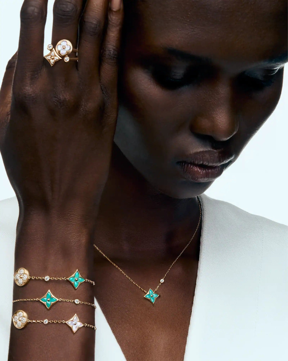 Color Blossom BB Star and Sun Multi-Motif Bracelet, Yellow Gold, Amazonite and Diamonds