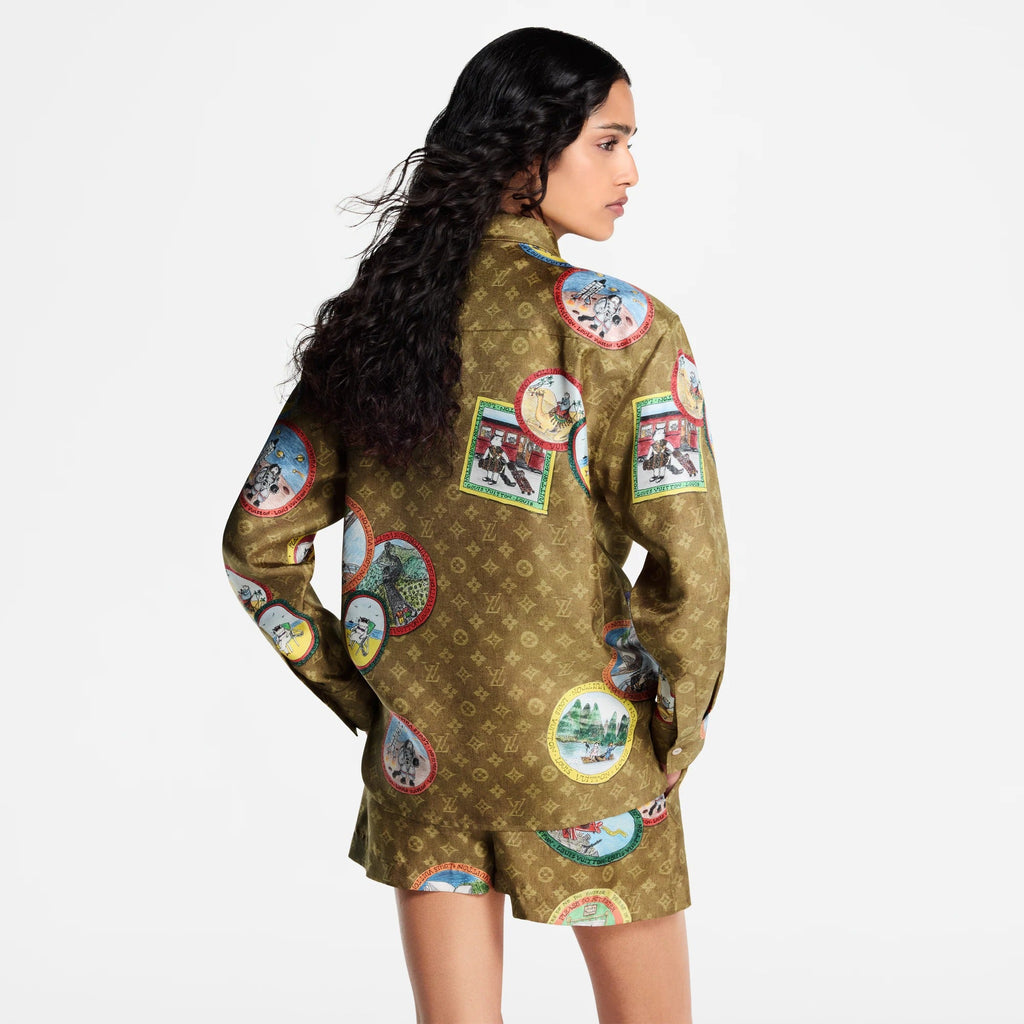 Monogram Cat Stamp Silk Shirt